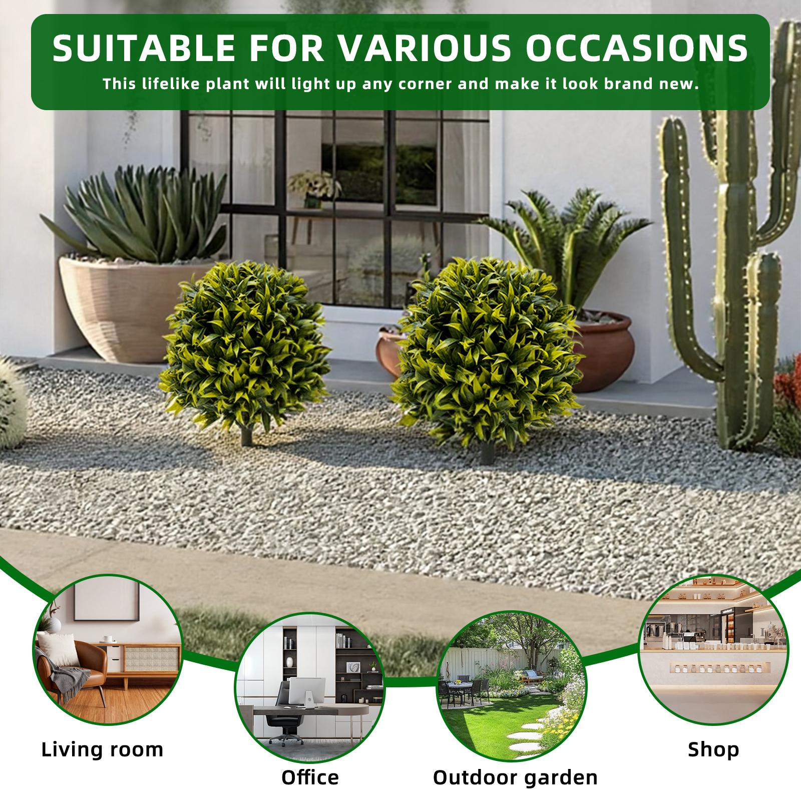 2 Pcs Artificial Pasture Topiary Trees PE Leaves & Flowers Plastic Trunk & Iron Rod for Outdoor Indoor Home Garden, Terrace or Balcony Decoration Ornamental Artificial Plants
