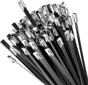 Black Metal Zip Ties Heavy Duty Outdoor 11.8 Inch 100 count 304 Stainless Steel UV-Resistant  Ties for Chain Link Fence , Poultry Fence Fixing & Exhaust Wrapping