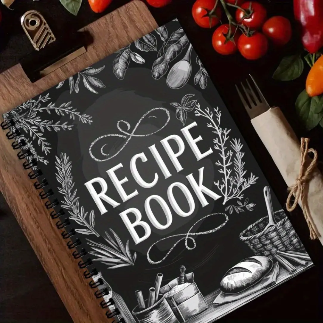 1pc A5 Recipe Book - Black Spiral Coil Notebook with Chalkboard Design, Perfect for Home Recipe Journal, Chef Gift, Food Lovers, Chef Notebook, Chalkboard Cover, Blank Pages, Spiral Bound Notepad