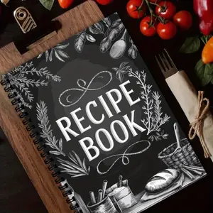 1pc A5 Recipe Book - Black Spiral Notebook with Chalkboard Design, Perfect for Home Recipe Journal, Chef Gift, Food Lovers, Chef Notebook, Chalkboard Cover, Blank Pages