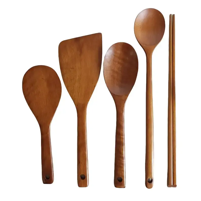 my table secret 5P Korean Premium Quality Handmade Cooking Tools Set. Durable & Heat Resistant Wooden Utensils, Kitchenware Set Skimmer Turner