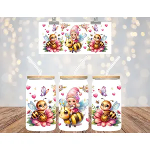 Uv Dtf Cup Wrap Pink Bee Butterfly Fairy 699