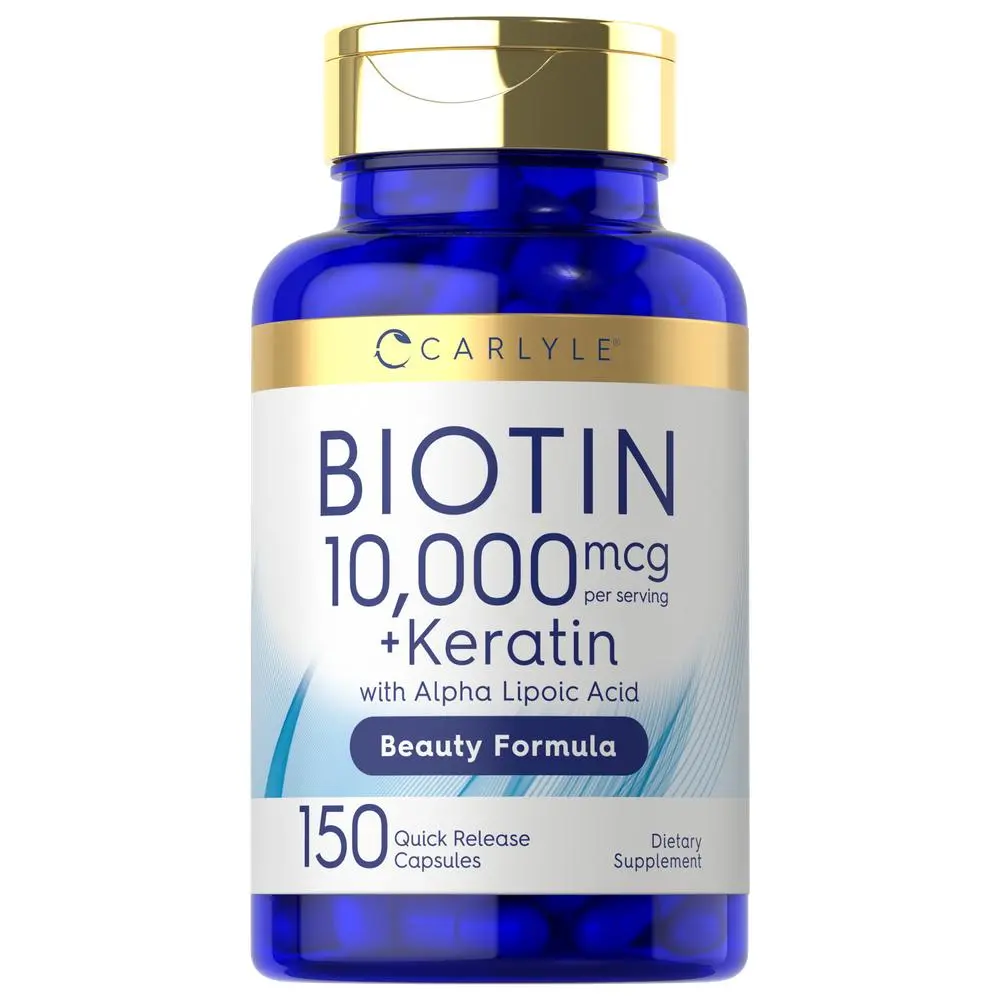 Carlyle Biotin 10000mcg - 150 Capsules - Beauty Formula with Keratin - Non-GMO, Gluten Free Supplement