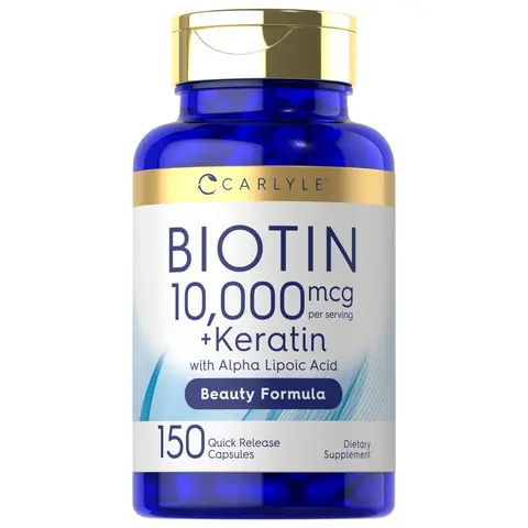 Carlyle Biotin 10000mcg - 150 Capsules - Beauty Formula with Keratin - Non-GMO, Gluten Free Supplement
