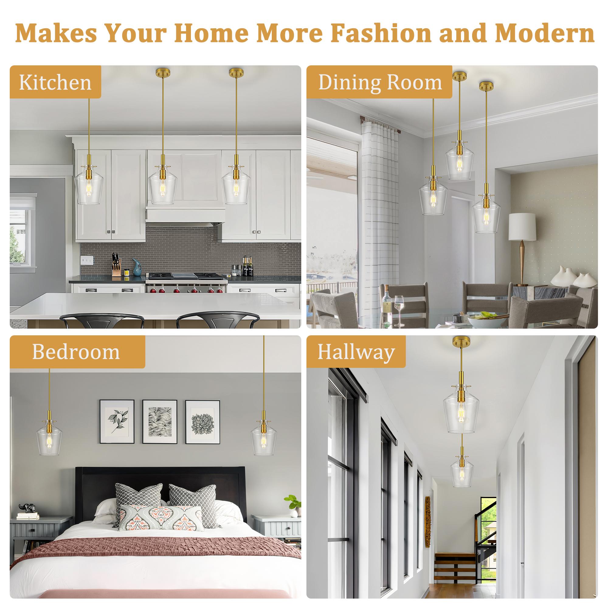 Clear Glass Bell Pendant Light Modern Single Head Hanging Lamp for Kitchen Island Black Gold Brushed Nickel Chrome Finish，E26，Bulb not included