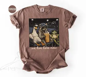 Comfort Colors I Live Here Now Shirt, Funny Goose Raccoon Frog Baseball Tee, Ballfield Life Shirt, Softball Raccoon Baseball Mom T-Shirt