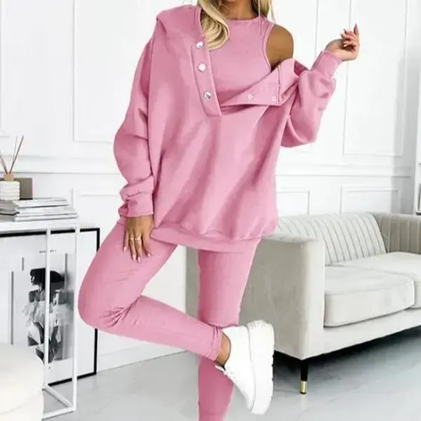 Women's sports casual hooded sweatshirt ribbed slim vest pants three-piece set Clothing Suit Women's sports casual hooded sweatshirt ribbed slim vest pants three-piece set Clothing Suit