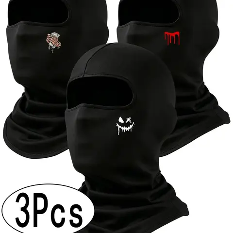 3-Pack Fashion Print Motorcycle Breathable Mask Headset, Sun Protection Full Face Cover, Face Coverings, Outdoor Sports Mask, Ideal for Biking and Outdoor Activities