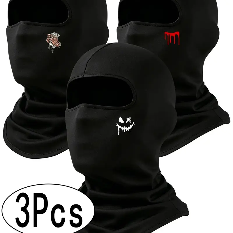 3-Pack Fashion Print Motorcycle Breathable Mask Headset, Sun Protection Full Face Cover, Face Coverings, Outdoor Sports Mask, Ideal for Biking and Outdoor Activities