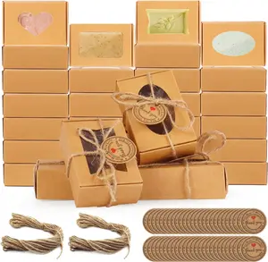 Kraft Soap Boxes with Window 60 PCS- Mini Soap Gift Boxes Homemade Bakery Candy Cookies Packaging 3.55 x 2.4 x 1.2 Inch