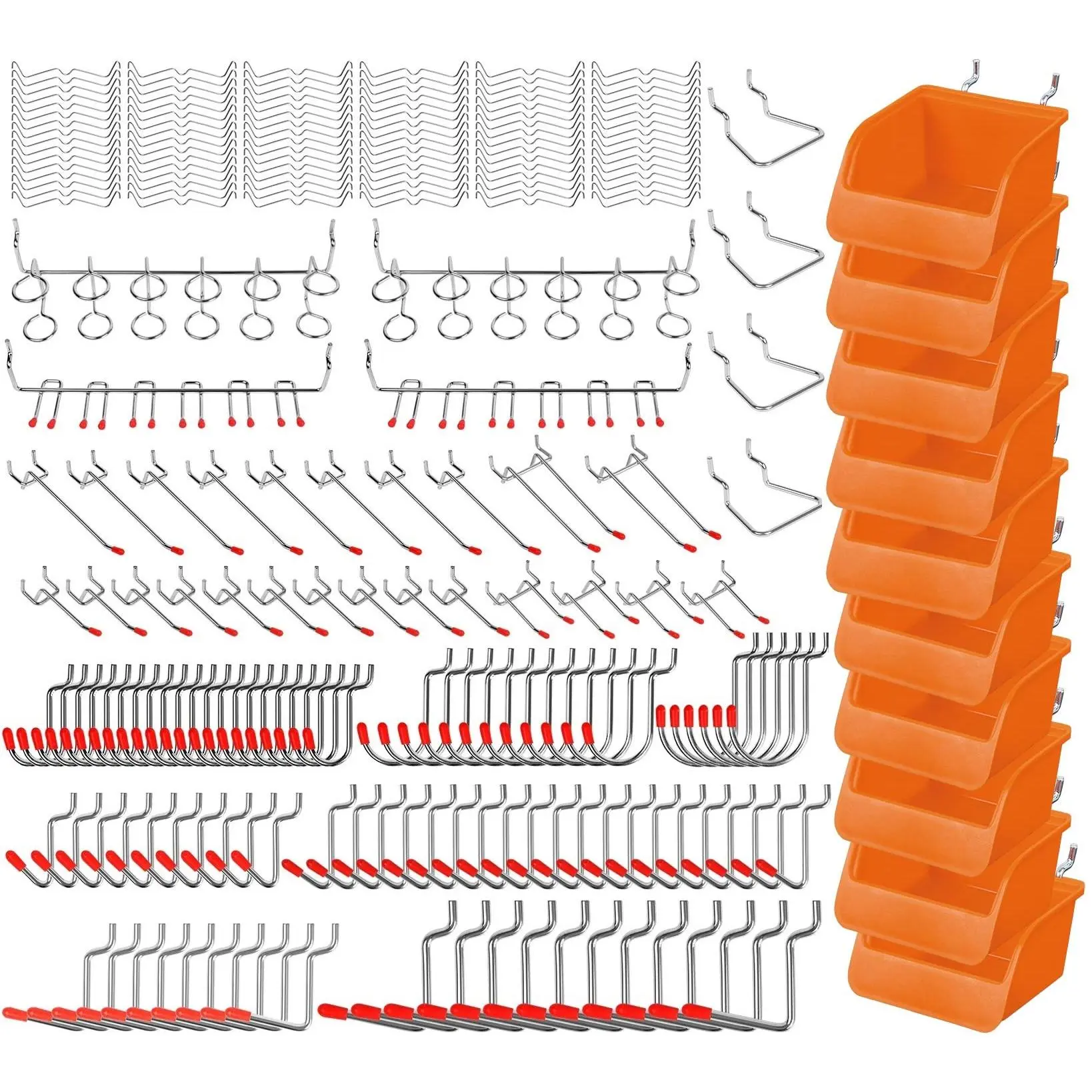 HORUSDY 238-Piece Heavy Duty Pegboard Hooks Assortment with Bins - Rustproof Sturdy Wall Mount Organizer, Adjustable U-Shaped Hooks for Garage Steel Paint Tool Organization, Shop Workbench Storage, Adjustable Hook