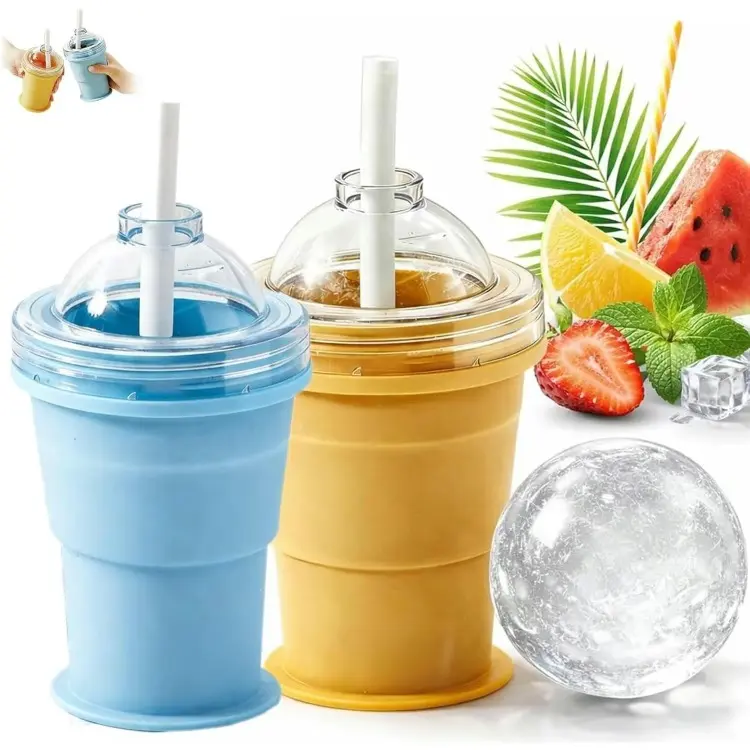 Folding ice hockey cup silicone cup summerice hockey folding water cup creativesilicone ice cube mold, large sphericalhomemade whiskey freezer. ReusableCoffee campingessentials