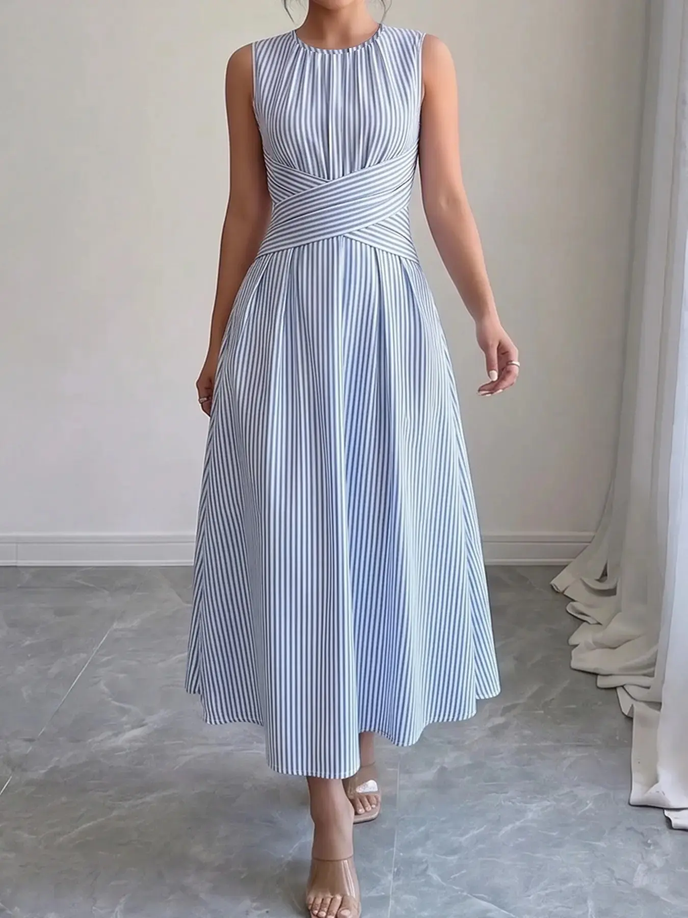 Sleeveless Round Neck Vacation Dress, Relaxed Style, Simple Elegant Look, Long Beach Dress, Summer Travel Dress, Daily Casual Plain Dress Ff2632