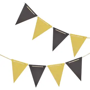 Black and Gold Vintage Double Sided Triangle Pennant Banner 30pcs Pack for Party Decoration