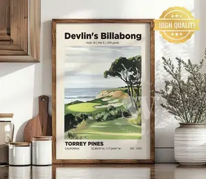 Devlin's Billabong 18th Hole, Torrey Pines Golf Club Poster Wall Art, Golfing Course Unframed Print, Golfer Gifts, Golf Club Decor, Gift For Golfer