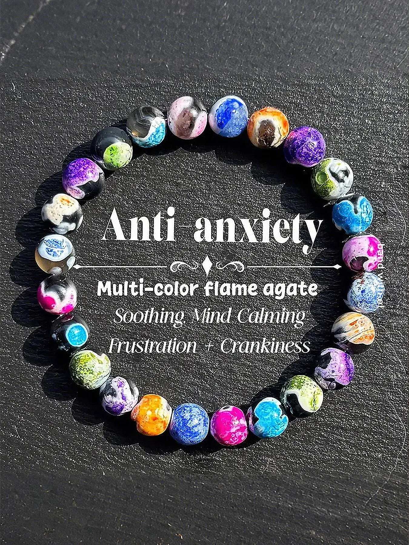 Boho Style Natural Crystal Beaded Bracelet, Multi-color Flame Agate Stone Beaded Bracelet, Anti-anxiety Bracelet, Fashion Accessories for Women & Men