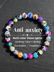 Boho Style Natural Crystal Beaded Bracelet, Multi-color Flame Agate Stone Beaded Bracelet, Anti-anxiety Bracelet, Fashion Accessories for Women & Men