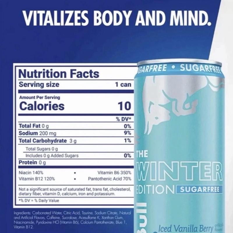 Red Bull iced vanilla’s berry SUGAR FREE 24 pack 12 fl oz cans