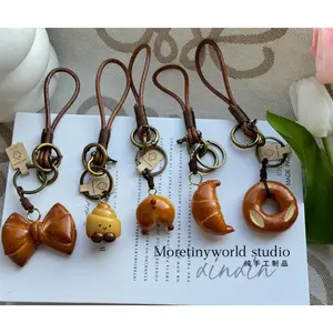 Handmade alkaline bread bag hanging retro cowhide rope hanging ornaments niche styleclassy creative gift bows croissant