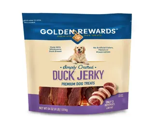 Golden Rewards Duck Flavor Premium Dry Jerky Treats for All Dogs, 64 oz