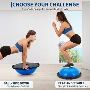 23in Half Balance Ball Trainer for Core Strength – 1600lb Anti-Burst Stability Ball with Non-Slip Base, Resistance Bands, Pump, Extra Ball – Home Gym & Yoga Equipment