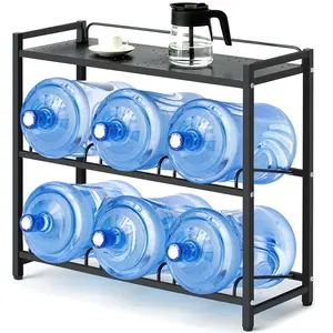 5 Gallon Water Bottle Holder 6-Tray 3/5 Gallon Water Jug Rack with Top Shelf Heavy Duty Jug Stand for Kitchen, Office, Garage Black