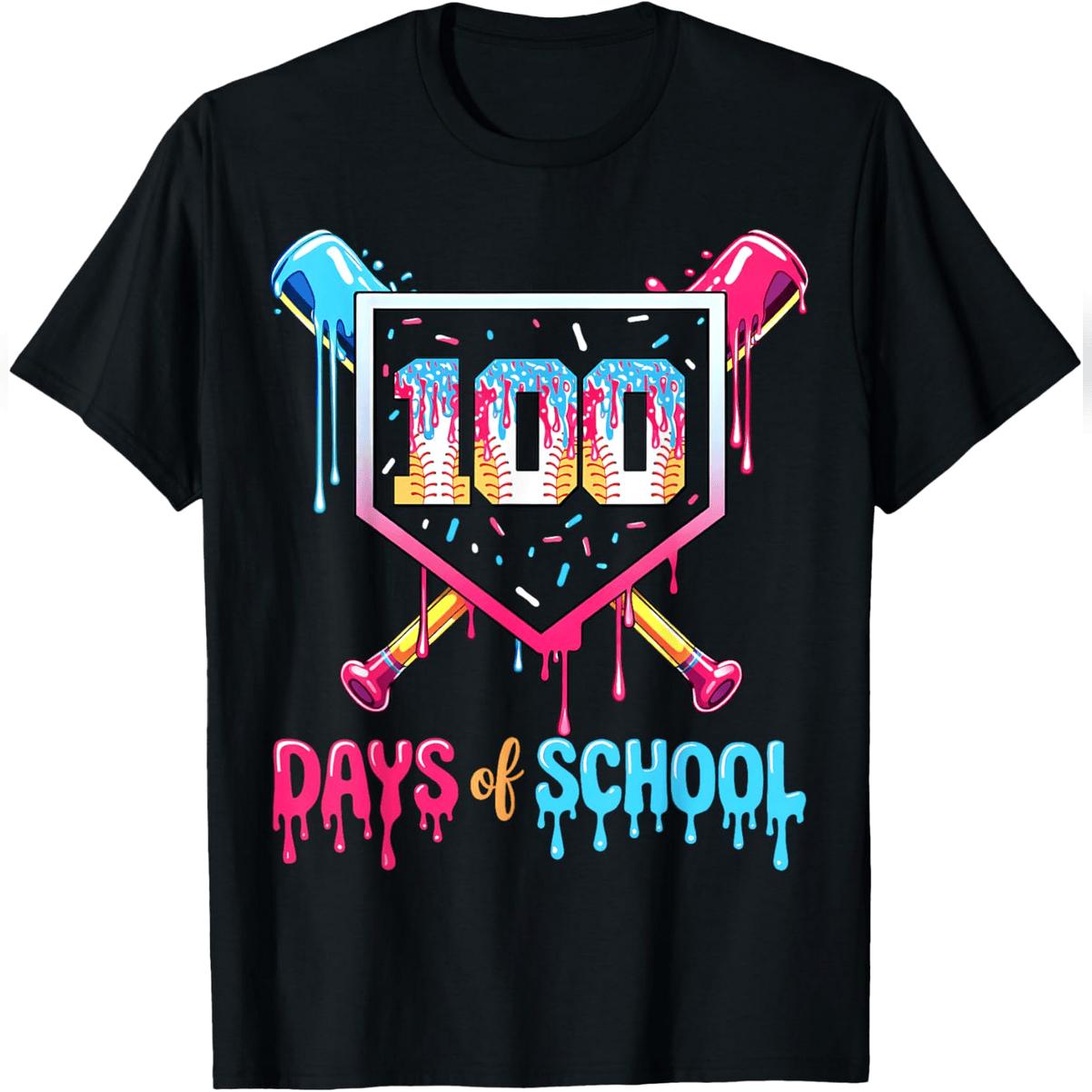 100 Days Of School Ice Cream Drip Baseball 100 Days Smarter T-Shirt Comfy Everyday T-Shirt