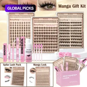Mixed Manga Style False Eyelash Kit, Home Easy Application, Salon Grade Dense Look, Natural Appearance,  Wristband, Eyelash Extensions