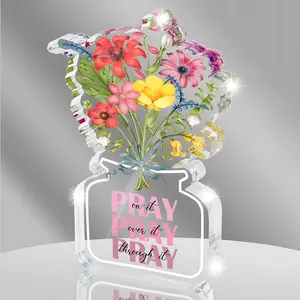 Christian Women Gift, Pray for Her Decorative Room Accessory, Health Gift for Girls, Acrylic Flower Sign