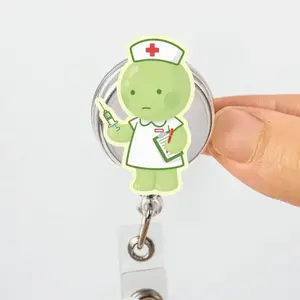 Cute Smiski Retractable ID Badge Reel Kawaii ID Badge Holder Nurse Accessories Unique Gift for Coworker Durable Acrylic Retractable Cord Mechanism Easy Access