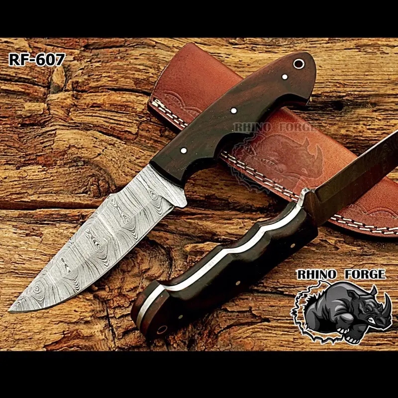 Hunting Damascus Knife Fixed Blade 9" Handmade Patented - Predator Hunter 288-layer steel - Walnut Wood Handle & Leather Sheath - Bushcraft Outdoor Skinning & Survival Knife - Collector Men Gifts