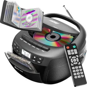 CD Player & Cassette Tape Player with Case,  Boombox, AM/FM Radio, Stereo Sound, Remote, CD and Cassette Combo, Tape Recording, USB Drive, AUX,