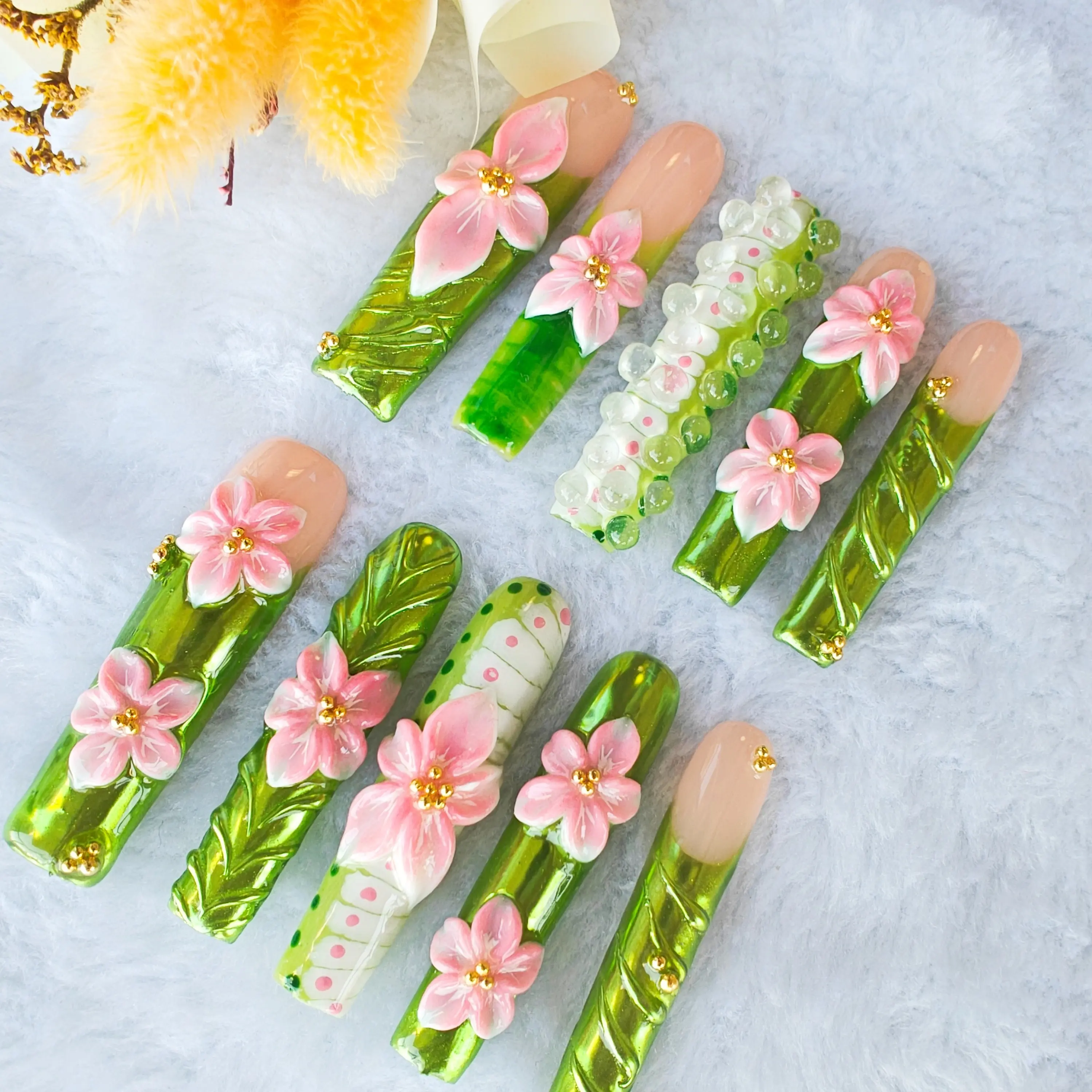 Jmnails Long Square 2.1 Inches 10Pcs Handmade High Quality Acrylic Press On Nails Art Beautiful Nails Party Luxury Fashion Comfortable and Reusable Nails with Rhinestone Glue, Acrylics, Nail Extensions, Fake Nails Extension