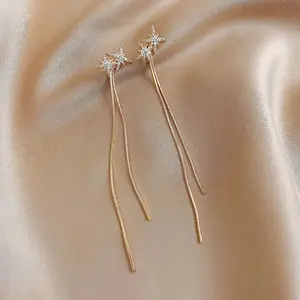 Women's Korean Style Long Tassel Drop Earrings Elegant Lightweight Statement Gold Plated Fashion Jewelry Wholesale