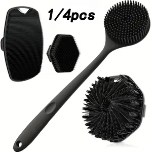 1/4 Piece Silicone Back Scrub Brush & Bath Glove Set, Super Exfoliating Body Scrub and Rich-Foam Shower Brush Combination, Exfoliating Shower Scrubber, Exfoliating Bath Tool