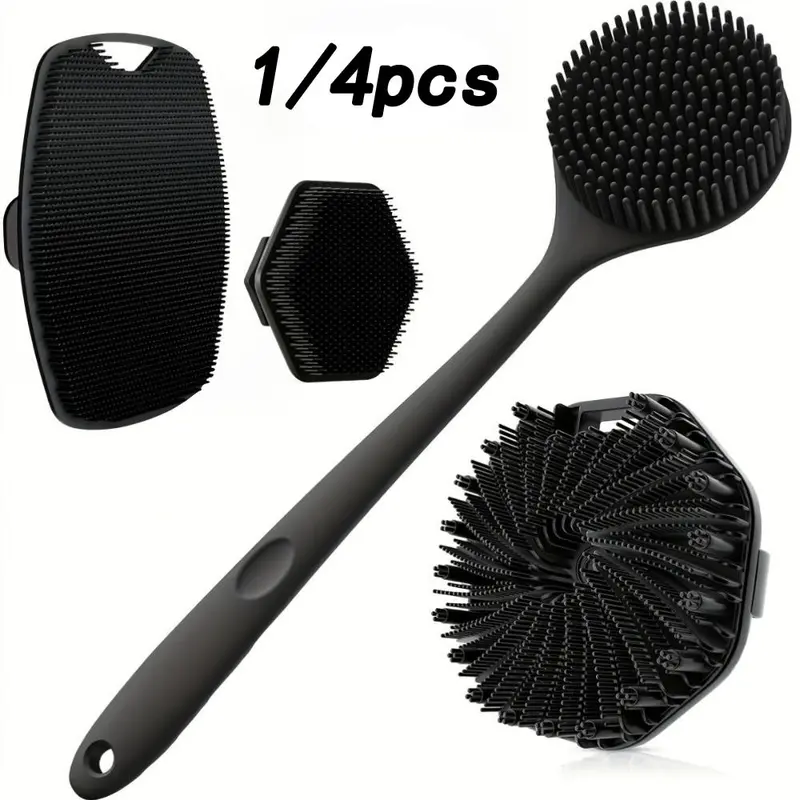 1/4 Piece Silicone Back Scrub Brush & Bath Glove Set, Super Exfoliating Body Scrub and Rich-Foam Shower Brush Combination, Exfoliating Shower Scrubber, Exfoliating Bath Tool, Bathing Accessory