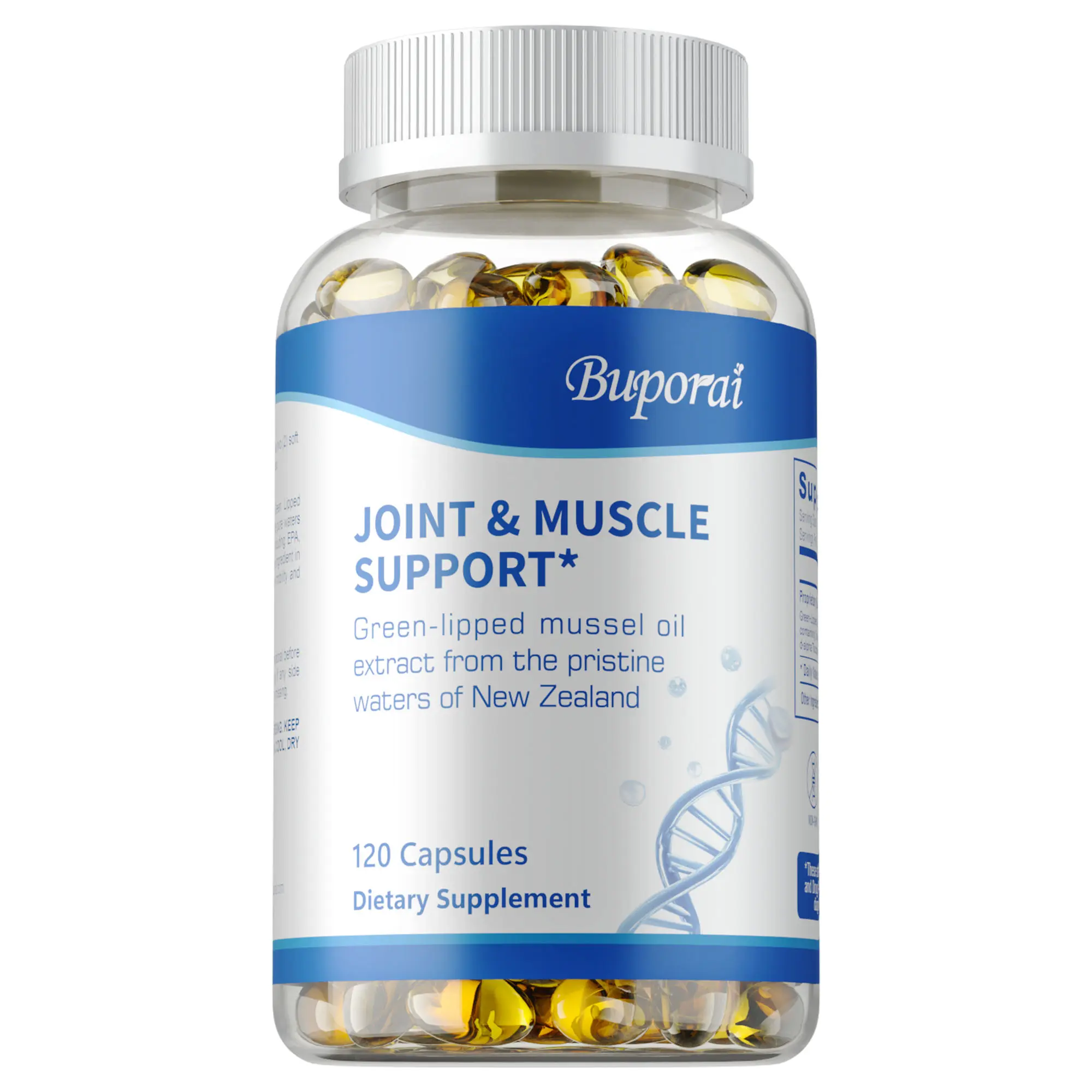 Buporai Edible Joint & Bone Health Dietary Supplement - 120 Capsules with New Zealand Green-Lipped Mussel Oil, Vitamins, Immune Support, 24 Months Shelf Life, for Adults (1-3 Times Daily, Prop 65 Safe, Consult Doctor), Glycerin