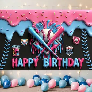 Ice Cream Drip Baseball Party Favor   Visual Effect Baseball Ice Cream Drip Theme Banner  Party  Photo Supplies Birthday Party Decorations Inspirational Accessories for Teen Adults