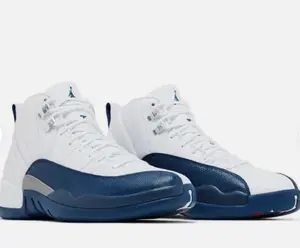 JORDAN 12 RETRO Lifestyle Sneakers . White / French Blue (Mens -9.5)  (Brand New/ Replacement Box)