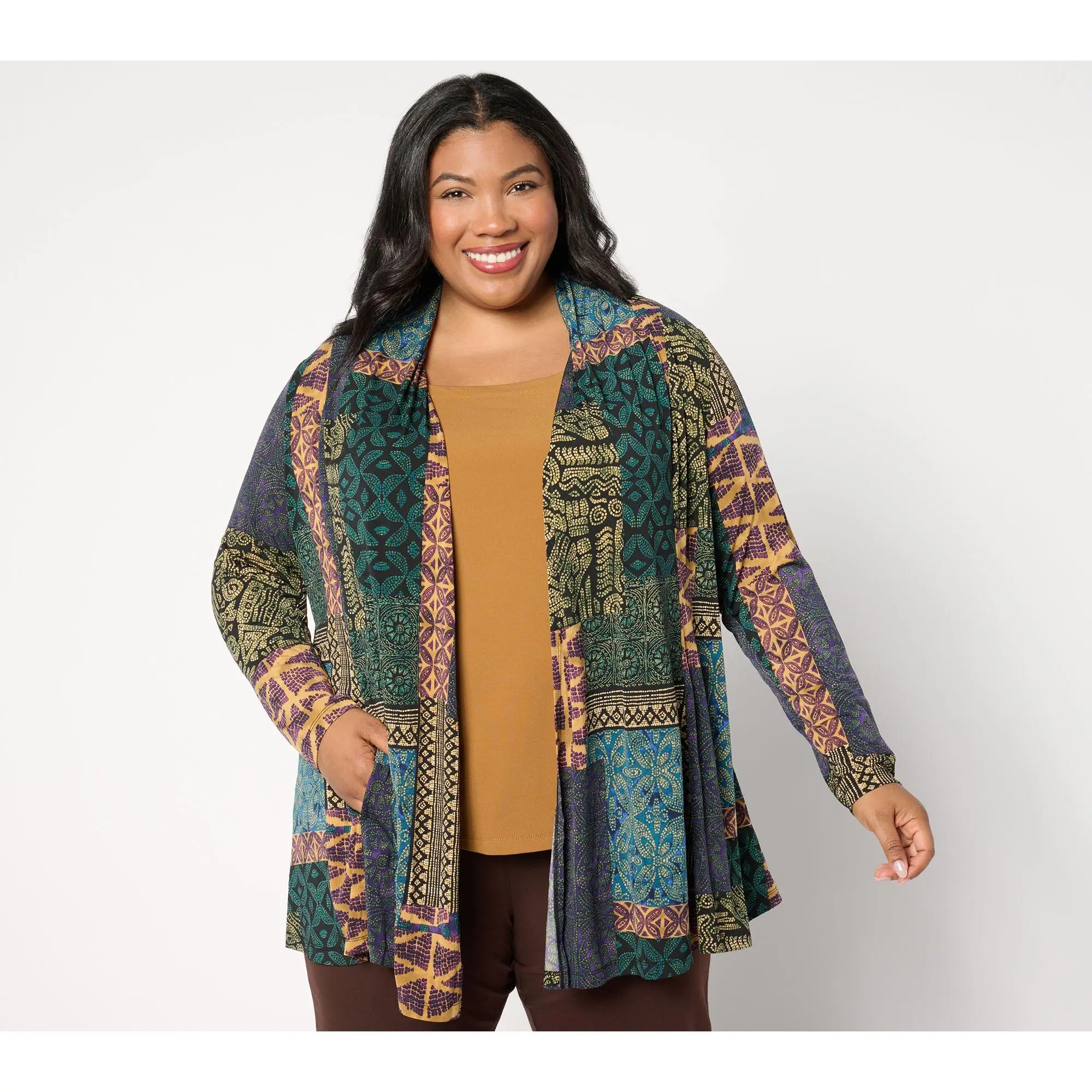 Susan Graver Petite Printed Liquid Knit Cardigan and Solid Tank Set