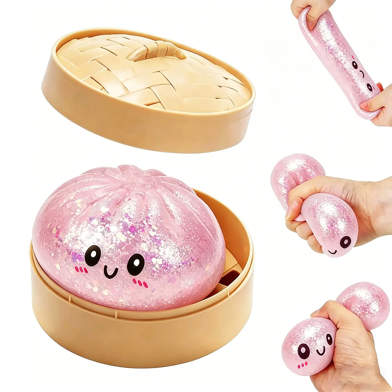Perfect Gift! Jumbo Glitter Jelly Dumpling Squishy with Steamer | Super Soft | Stress Relief for Students & Office