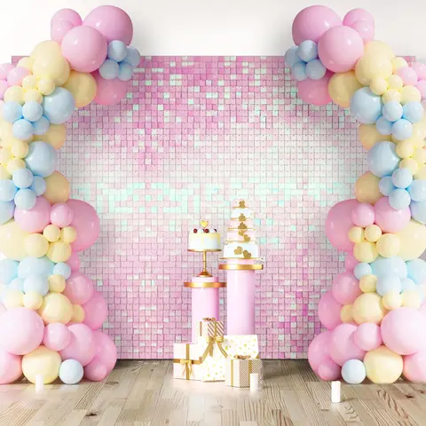 12"x12" Square Sequin Shimmer Plastic Backdrop Panel - Pre-Assembled Festive Home Supply with Hook, Wipe-Clean Outdoor-Ready Patchwork for Wedding Party/Christmas/Disco Decor (Multiple Packs Available)