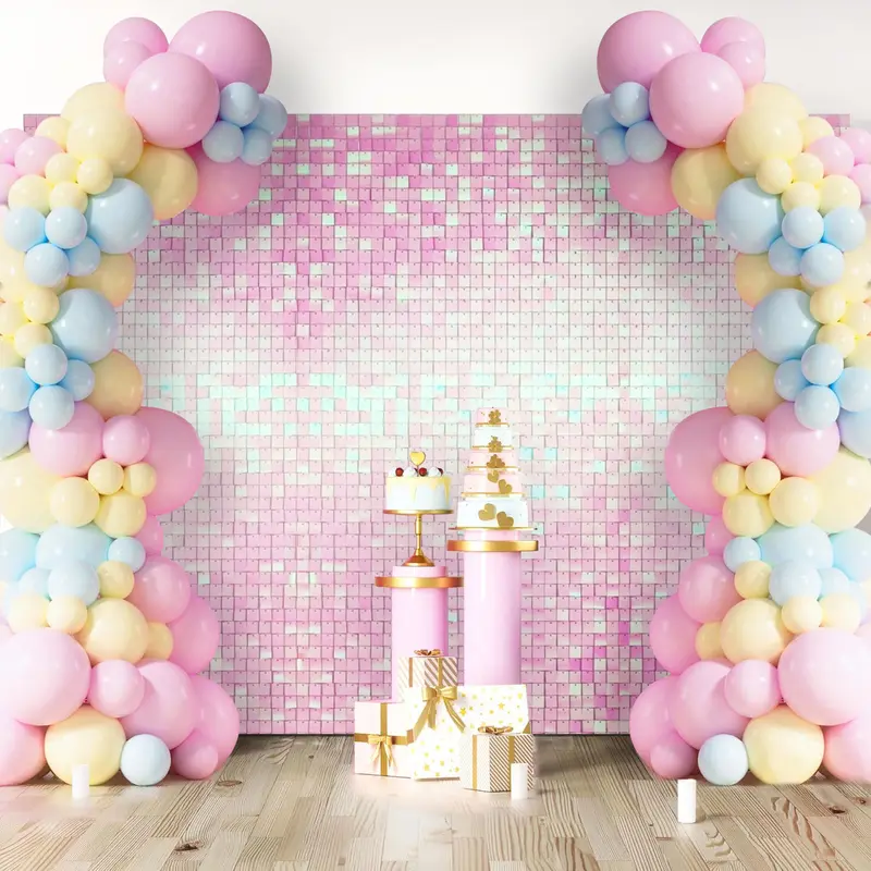 12"x12" Square Sequin Shimmer Plastic Backdrop Panel - Pre-Assembled Festive Home Supply with Hook, Wipe-Clean Outdoor-Ready Patchwork for Wedding Party/Christmas/Disco Decor (Multiple Packs Available)