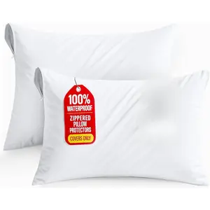 Waterproof Pillow Protectors Zippered Queen Size (2 Pack, White), Zippered Pillowcases, Bed Bug Proof Pillow Encasement Covers 20 x 28 Inches