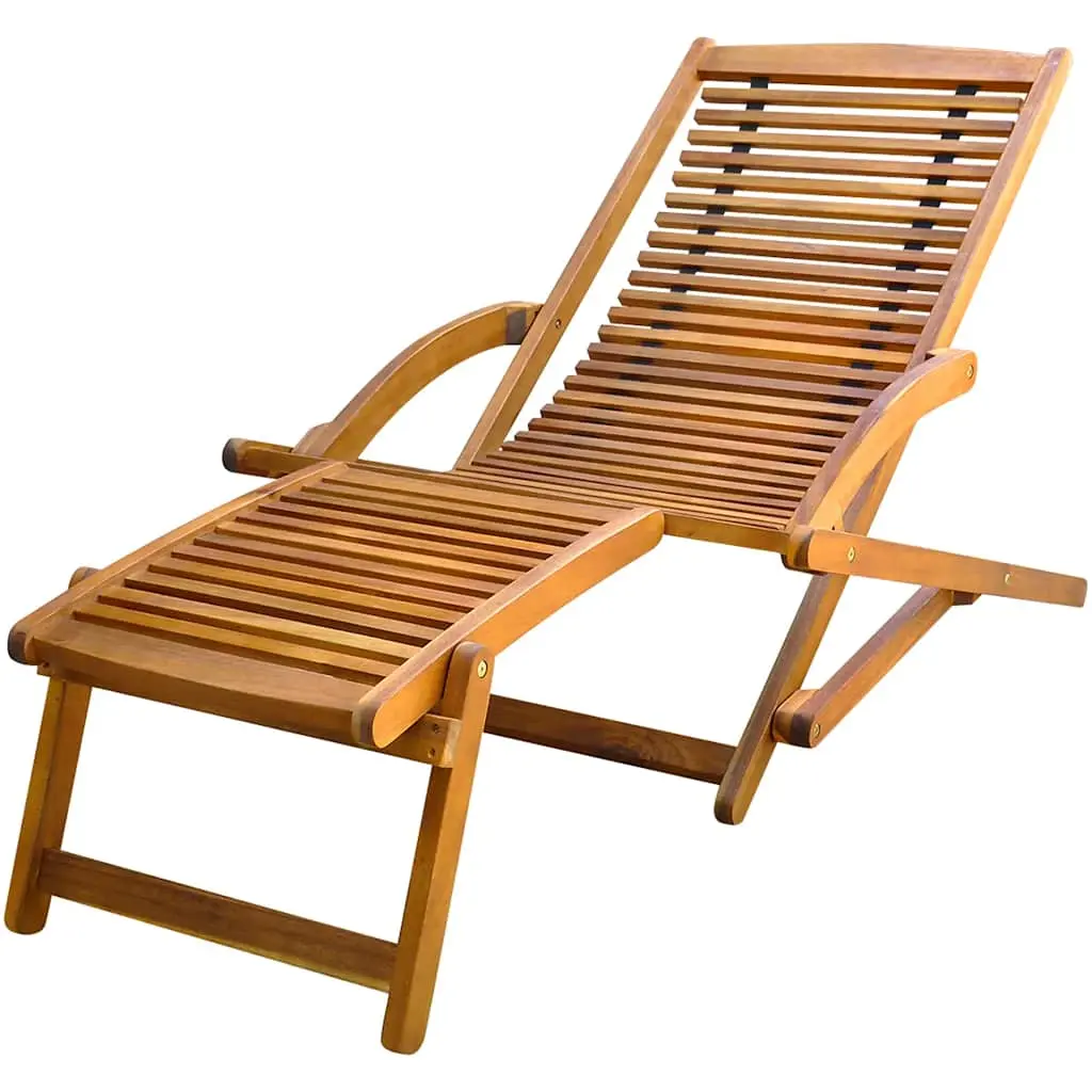 vidaXL Deckchair, Patio Lounge Chair with Footrest, Folding Sunlounger, Sunbed for Backyard Poolside Porch Balcony Beach, Solid Acacia Wood 41806