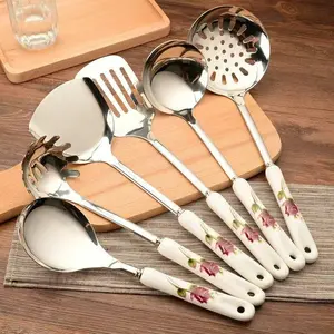 Stainless Steel Cooking Utensils Set, 7 Counts/set Essential Tools Including Spatula & Spoon & Storage Holder, Kitchen Cooking Utensils Set