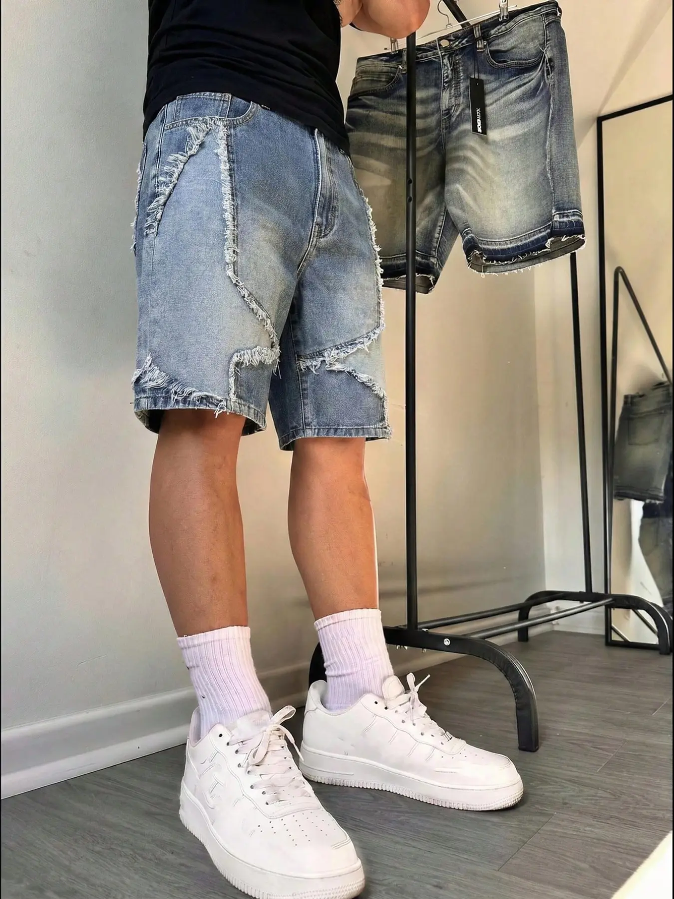 Men's Loose-Fit Denim Shorts, Menswear Y2K Street Style Cotton Denim Loose Jorts with Slant Pockets for Summer, Fashion Streetwear