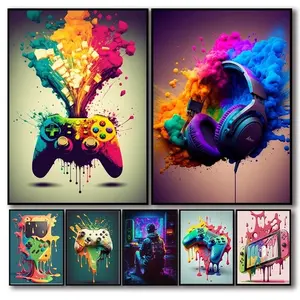Lit Game Controller Posters: Inject Your Gaming Zone with Vibes! These Canvas Paintings are the Ultimate Flex for Your Game Room Setup – Level Up Your Home Decor Game, Fam! Artistic Colorful Wall Photo Retro Ornaments