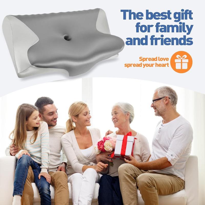 Cervical Neck Pillow Memory Foam True Cooling Ergonomic Support for Side Back Sleepers Adjustable Ice-Silk Leather Case Breathable Core Comfortable