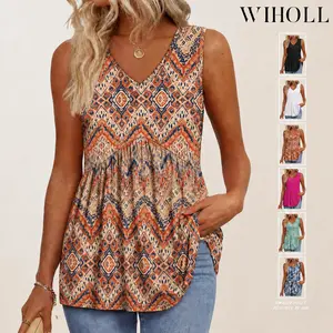 WIHOLL Womens Tank Tops 2025 Flowy Peplum Tops (Size Up 1-2 for Oversized Look) for Women Dressy Sleeveless V Neck Babydoll Tank Tops Fabric Stretchy tank tops summer tops Polyester Polyester